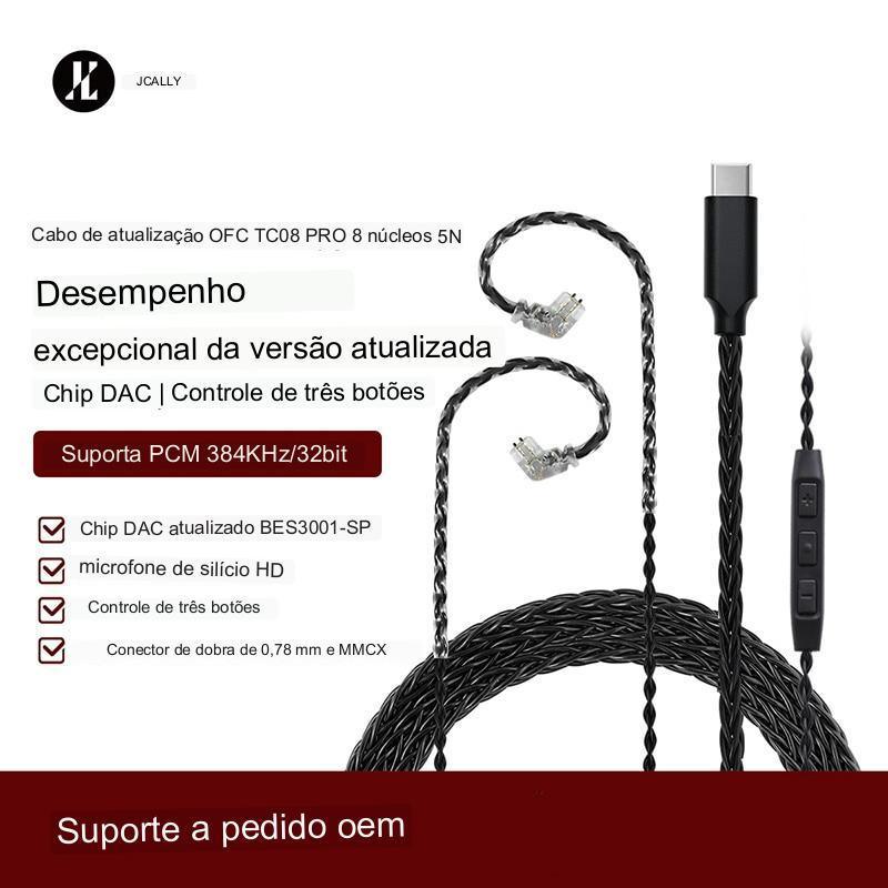 Cabo KZ USB-C Banhado a Prata Chip DAC